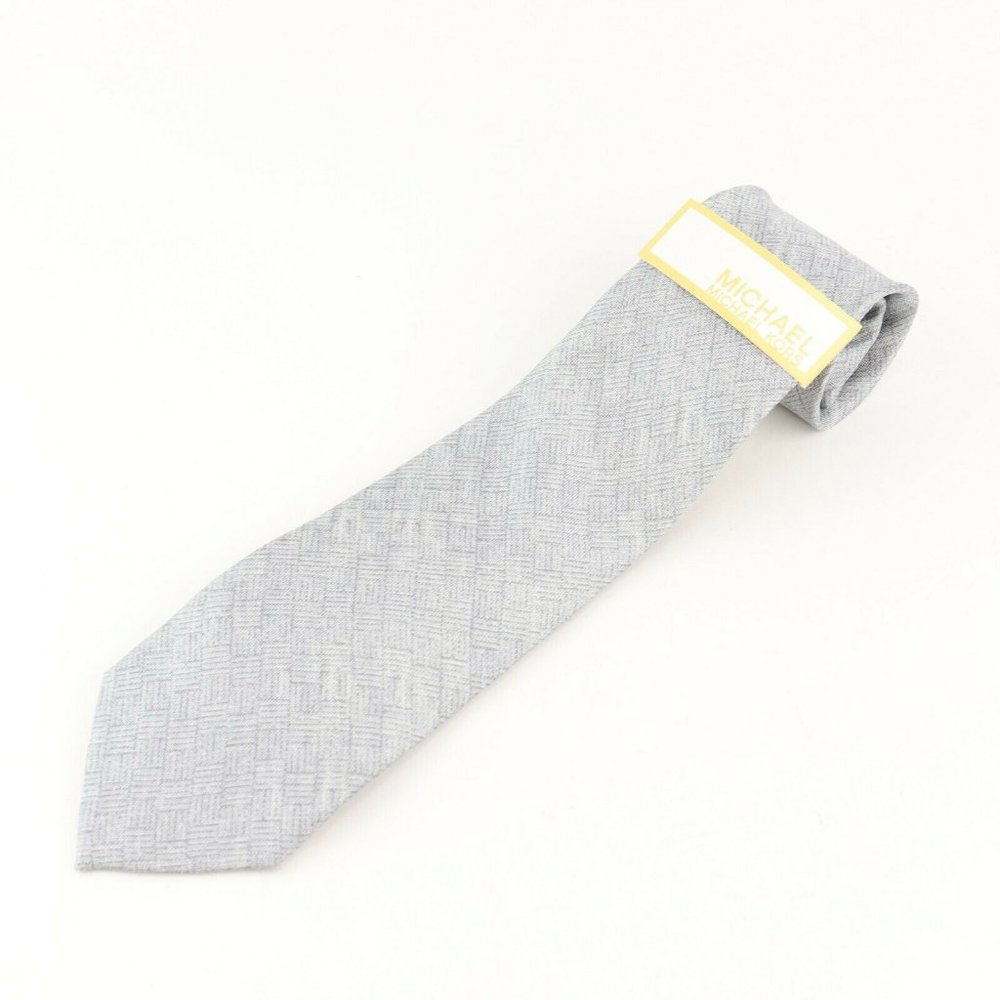 Michael Kors Necktie Mens One Size Light Grey New Silk Textured Weave‎ Tie